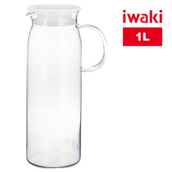 【日本iwaki】耐熱玻璃把手白蓋水壺1000ml