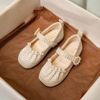 女童鞋子2021春秋夏季新款珍珠洋氣皮鞋女寶寶公主鞋兒童軟底單鞋