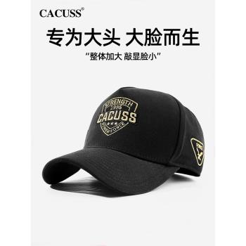 cacuss帽子男士秋冬棒球帽刺繡徽章高頂鴨舌帽大頭圍硬頂純棉帽子