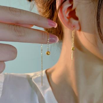 金珠耳線18k金鈦鋼流蘇耳環2023年新款潮彩金氣質耳飾女高級感