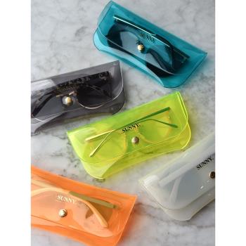 韓國plepic時尚熒光透明PVC太陽眼鏡包男女眼鏡收納包隨身墨鏡包