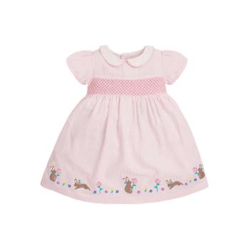 女童翻領粉紅條紋娃娃裙寶寶夏裝兒童短袖連衣裙小童洋氣公主裙子