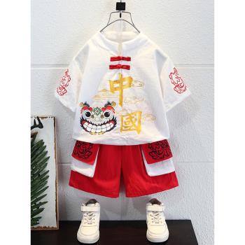 兒童漢服中國風夏裝男童短袖套裝薄款女寶寶表演服棉麻唐裝古裝潮