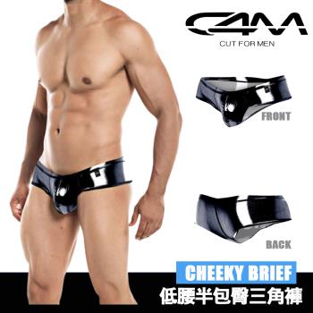 法國 C4M 男性低腰半包臀三角褲 光澤黑 LOW RISE MINI CHEEKY BIKINI BRIEF