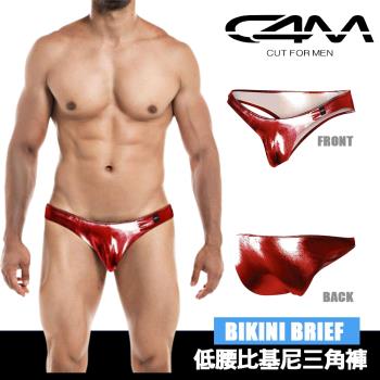 法國 C4M光澤紅 男性低腰比基尼三角褲 LOW RISE BIKINI BRIEF