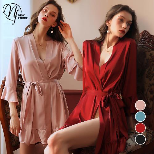 NEW FORCE 華美透感絲滑開衫居家外袍-4色可選
