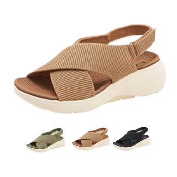 【Taroko】時尚純色彈性布夏季坡跟涼鞋(3色可選)