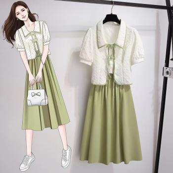 新中式套裝旗袍改良女提花上衣配半身裙中國風夏季減齡裙子兩件套