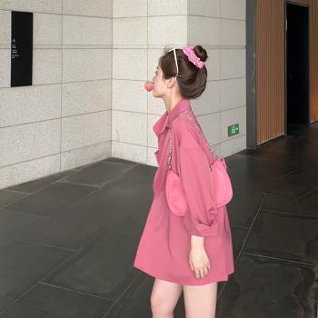 樹莓粉色襯衫女外穿夏季2023新款慵懶風休閑港風防曬外搭襯衣外套
