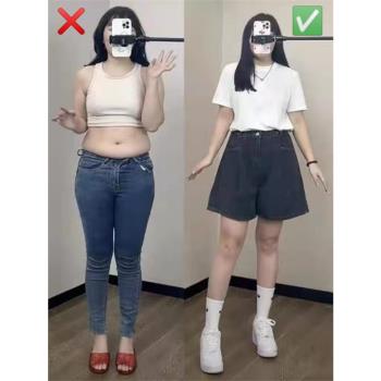 梨型身材高腰寬松a字牛仔短褲
