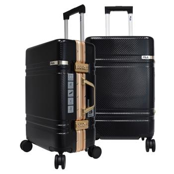 (全新福利品)FILA 29吋簡約時尚碳纖維飾紋系列鋁框行李箱-墨黑金