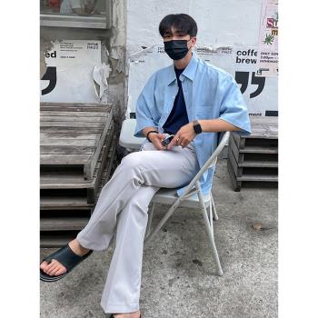 MRCYC簡約休閑短袖襯衫男士夏季韓版潮流半袖寬松翻領襯衣外套