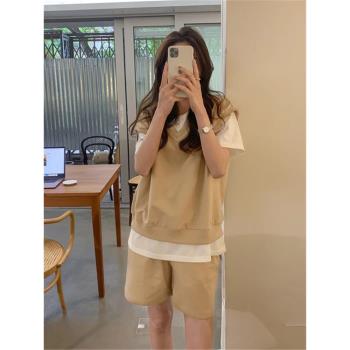 韓版運動服套裝女夏季港風寬松假兩件短袖t恤時尚短褲兩件套學生