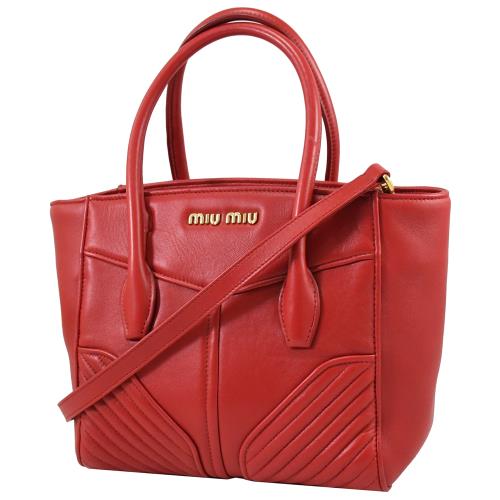 MIU MIU 5BA145 經典LOGO絎縫牛皮手提兩用包.紅(展示福利品)