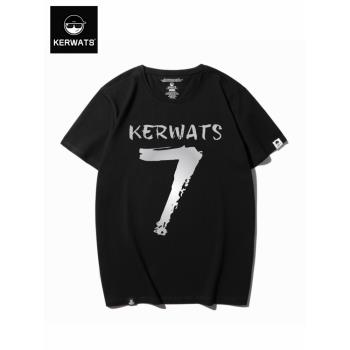 KERWATS大碼短袖黑色顯瘦數字t恤