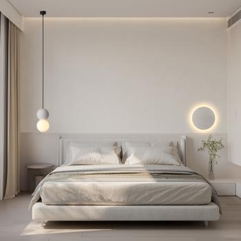極簡臥室床頭柜燈北歐簡約現代創意水磨石網紅升降裝飾氛圍小吊燈