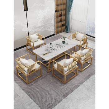 新中式茶桌椅組合簡約現代輕奢家用辦公沙發巖板茶臺一體泡喝茶桌