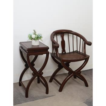 新中式實木圈椅三件套榆木椅子仿古復古太師椅家用圈椅簡約單人椅
