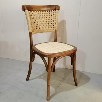 美式北歐餐椅復古咖啡藤編簡約椅設計師椅茶室實木手工舒適藝術椅