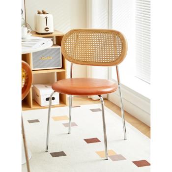 北歐日式中古實木餐椅藤編復古侘寂風網紅ins簡約現代民宿椅子