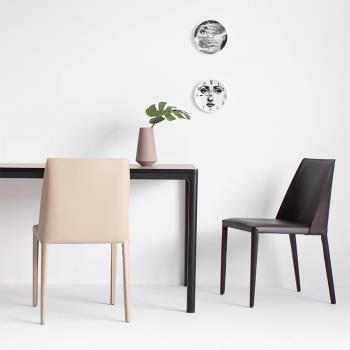 馬鞍皮餐椅家用現代簡約北歐輕奢餐椅意式極簡設計師椅子書桌椅