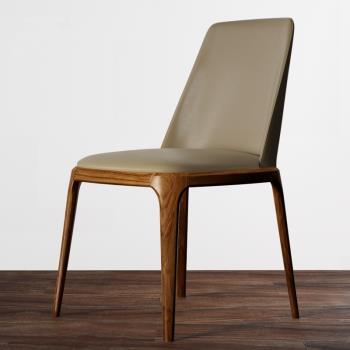 北歐實木餐桌椅現代小戶型家用皮藝客廳餐椅咖啡廳簡約靠背扶手椅