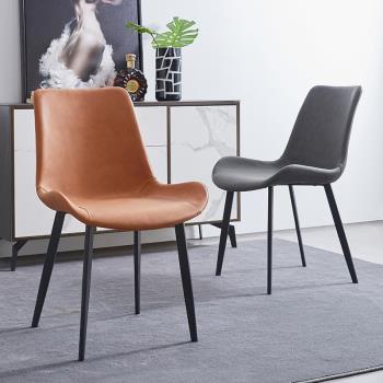 現代簡約餐椅餐廳家用北歐皮革凳子設計師工業風靠背椅子網紅家具