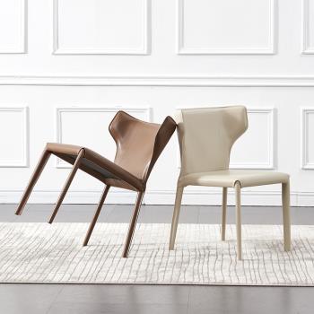 馬鞍皮餐椅現代簡約北歐輕奢意式極簡家用皮椅子設計師椅子書桌椅