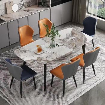 輕奢巖板餐桌現代簡約桌子家用小戶型飯桌北歐意式馬肚餐桌椅組合