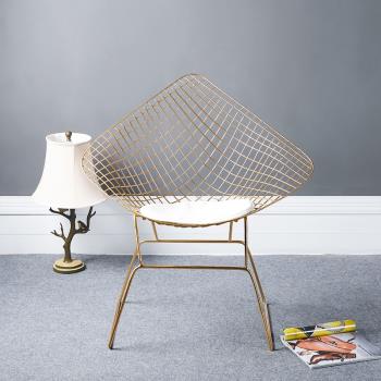 北歐鏤空鐵絲椅金色戶外鐵藝餐椅簡約洽談椅創意工業風設計師椅子