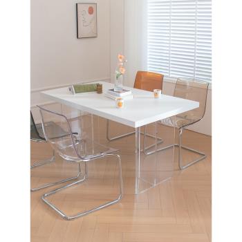 透明亞克力懸浮巖板餐桌現代簡約極簡北歐設計師島臺長方形家用桌