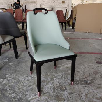北歐現代簡約實木椅子軟包靠背餐椅家用酒店包廂餐廳椅皮革PU椅子