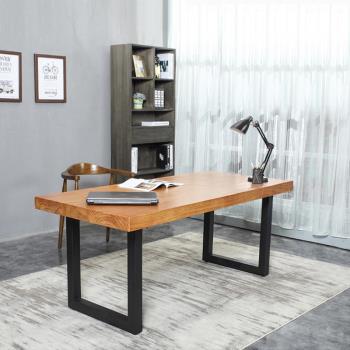 北歐實木電腦桌美式鐵藝辦公會議桌簡約寫字桌新中式長形原木書桌