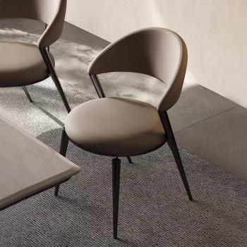 意式輕奢餐椅家用簡約現代靠背椅北歐餐廳設計師軟包皮藝椅子酒店
