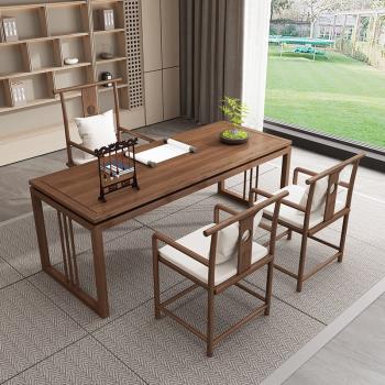 新中式實木書桌書法桌家用臥室畫案書畫桌老榆木書房家具套裝組合
