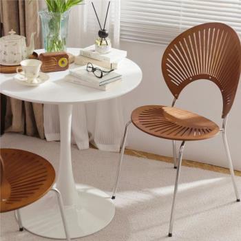 北歐貝殼椅復古簡約家用實木餐椅扇貝椅現代創意太陽椅客廳椅子