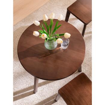 北歐實木圓桌現代簡約餐桌圓形家用小戶型飯桌圓桌凳子原木餐桌椅