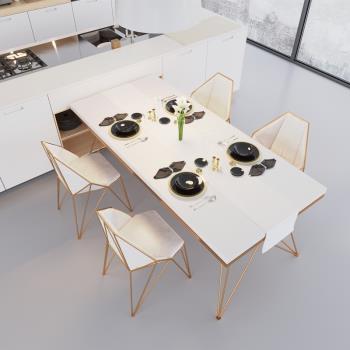 北歐實木餐桌椅組合輕奢簡約鐵藝家用餐廳小戶型飯桌長方形餐桌椅