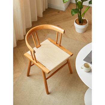 新中式實木餐椅家用書房原木靠背書桌椅子侘寂風民宿復古繩編茶椅