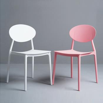 塑料椅子帶靠背加厚家用可疊放PP北歐簡約辦公白色咖啡廳餐椅ins