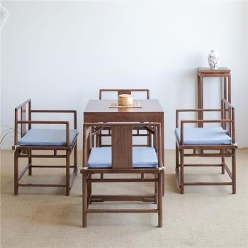 新中式方桌實木餐桌椅組合黑胡桃木八仙桌棋牌四方桌家用飯桌餐桌