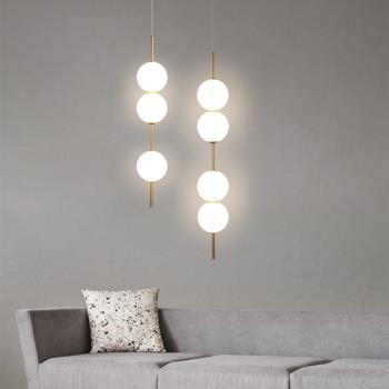 北歐創意串球長線吊燈現代簡約臥室書房間床頭燈金屬奶白玻璃燈罩