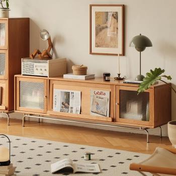 北歐實木電視柜日式客廳展示柜櫻桃木電視機柜小戶型玻璃儲物柜