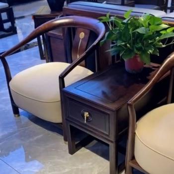 新中式沙發椅現代休閑全實木單人接待椅洽談椅客廳家具黑檀三件套
