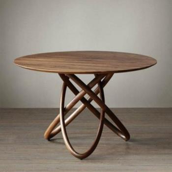 北歐現代簡約餐桌圓形休閑洽談桌實木餐桌椅組合小戶型鐵藝咖啡桌