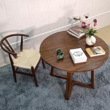 簡約餐桌椅圓桌喝茶桌椅實木休閑新中式組合老榆木戶外小圓桌