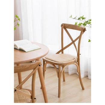 北歐家用實木餐椅法式復古簡約靠背椅美式鄉村餐廳背叉藤編凳橡木