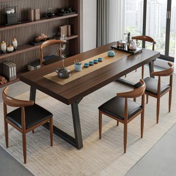 客廳兩用書桌茶桌燒水壺一體嵌入式老板辦公桌茶桌椅組合一桌五椅