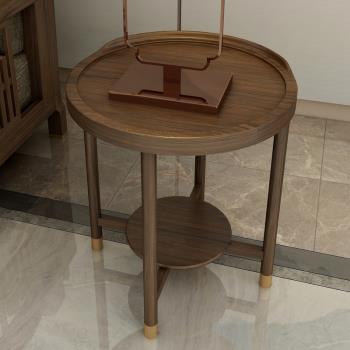 現代新中式實木圓幾美式簡約角幾沙發邊幾胡桃木客廳小圓桌幾套裝