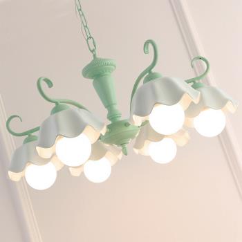 北歐臥室吊燈美式兒童房田園簡約客廳餐廳清新綠色溫馨奶油風燈具